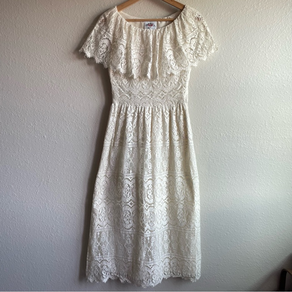 Vintage 1980s Lace off white Lanz Originals dress
